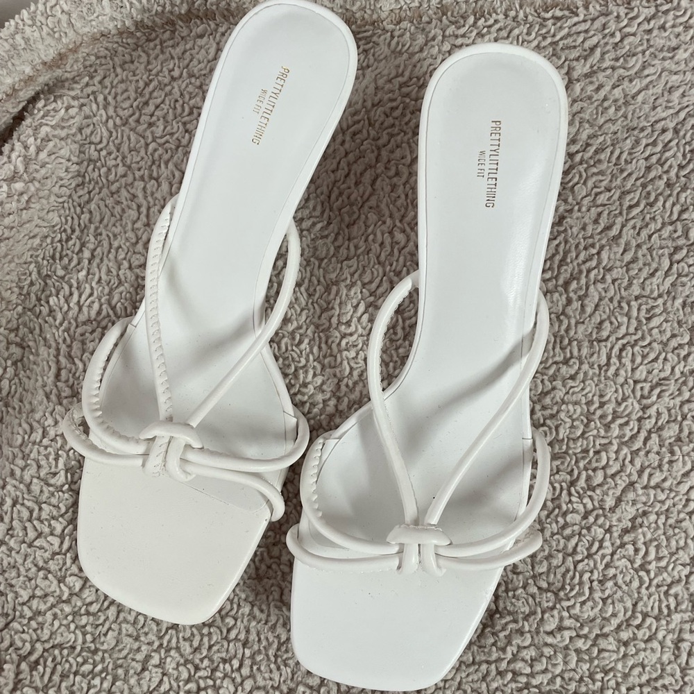 White kitten heel mules